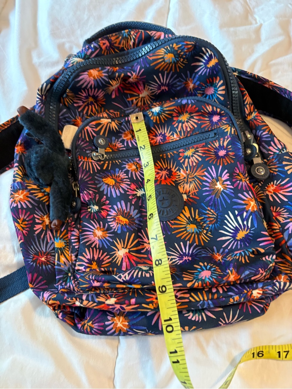 Kipling Navy Floral Backpack with Multicolor Burst Print - Picture 7 of 14